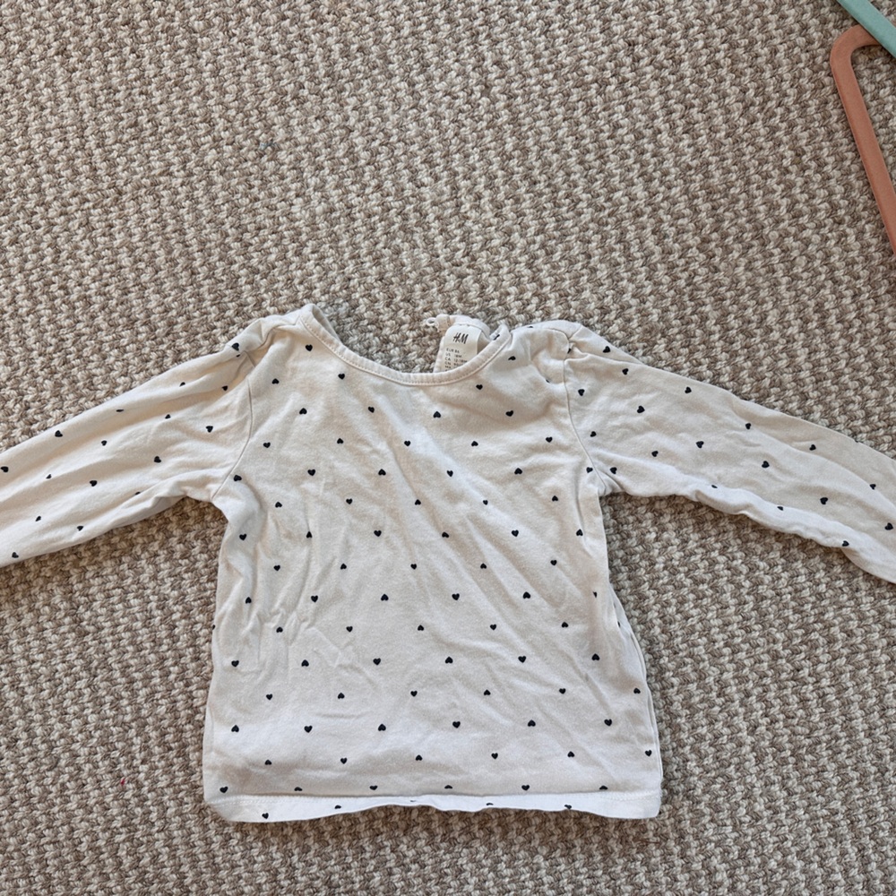 H&M Cream Baby Long Sleeve Top with Black Heart Motif
